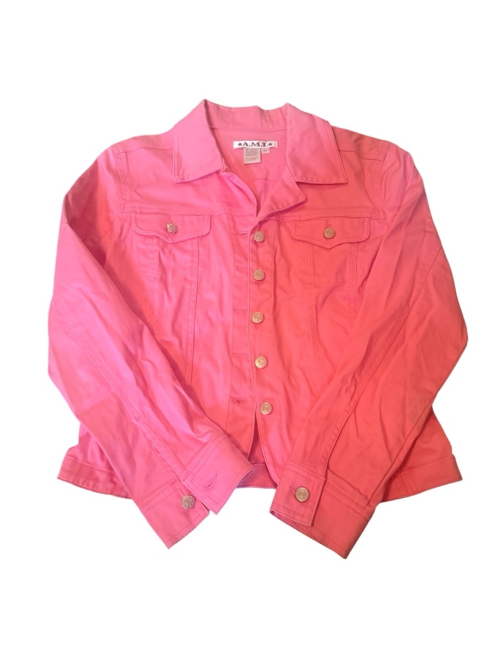 Ami Bright Pink Button-Front Denim Jacket